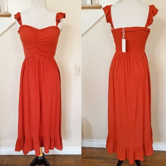 Rust Orange Ruched Sweetheart Neckline Maxi Dress 10 - Picture 2 of 3
